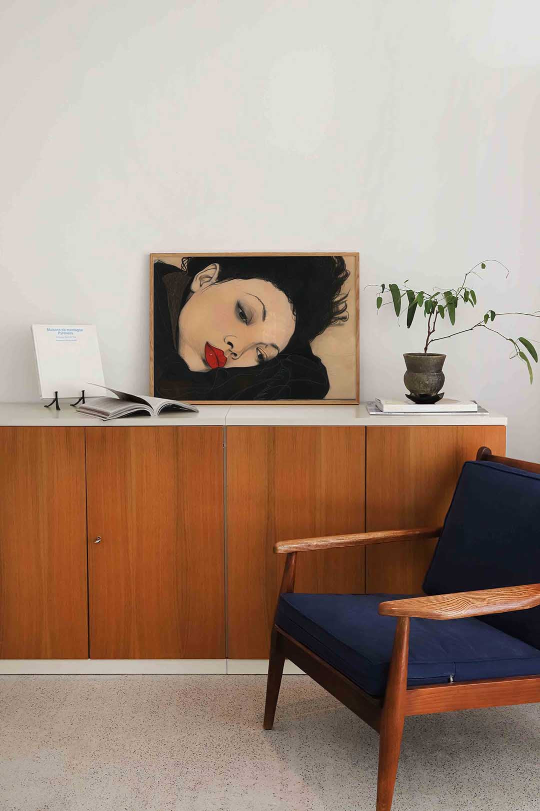 Portret met rode lippen Poster