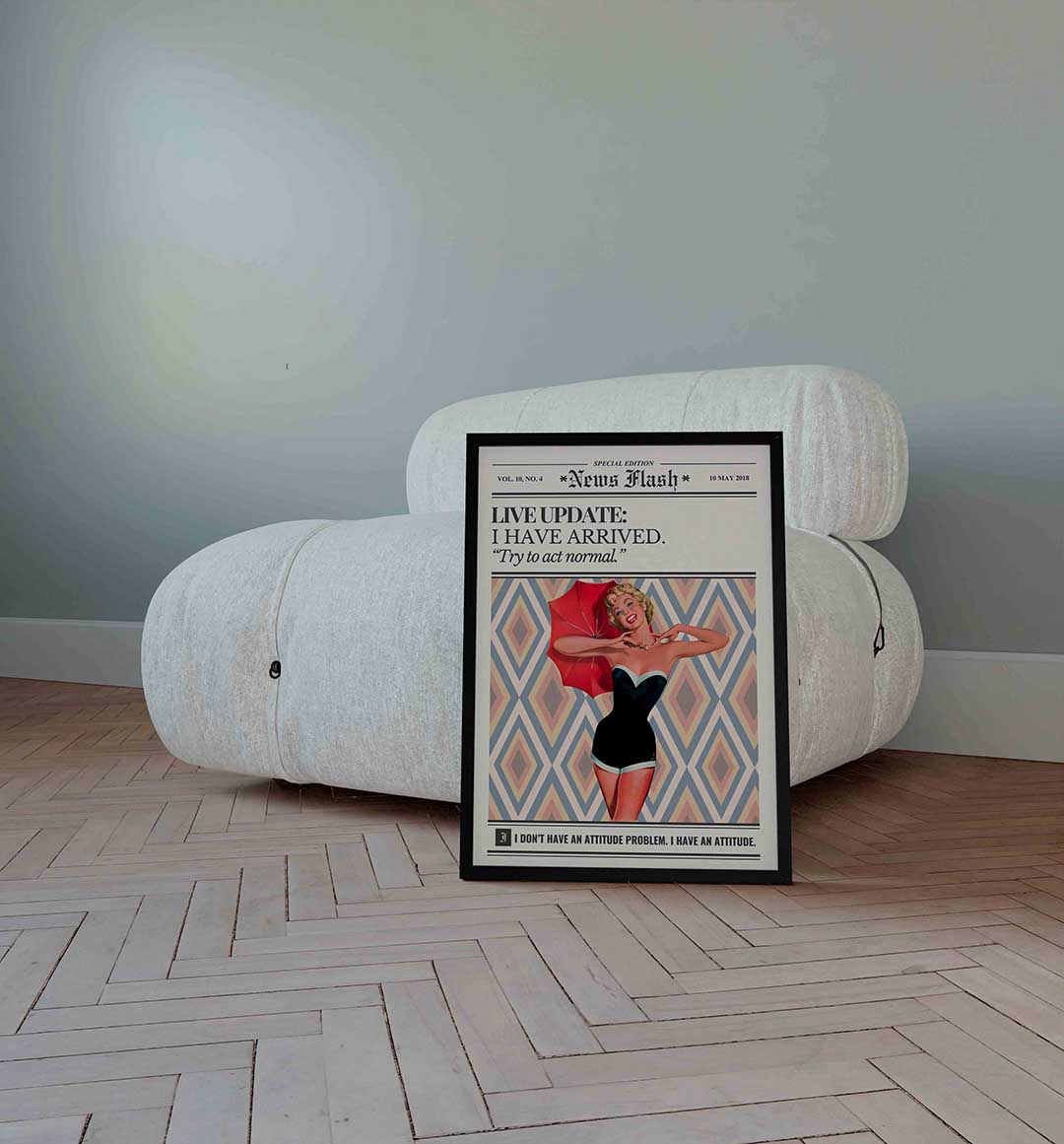 Vrolijke vrouw met paraplu Poster