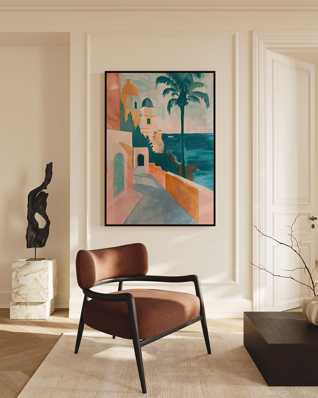 Kleurrijke straat en zee Kunstwerk