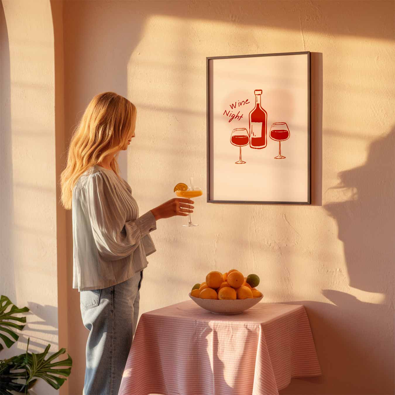 Wijnavond Illustratie Poster-WallArtistic
