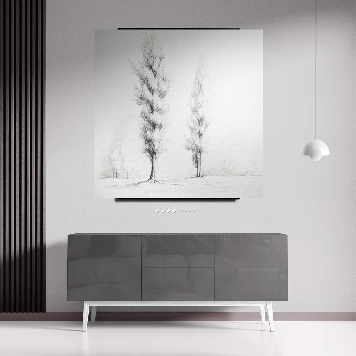 Potloodschets van Statige Bomen Kunstwerk-canvas-dibond-plexiglas-wanddecoratie-WallArtistic