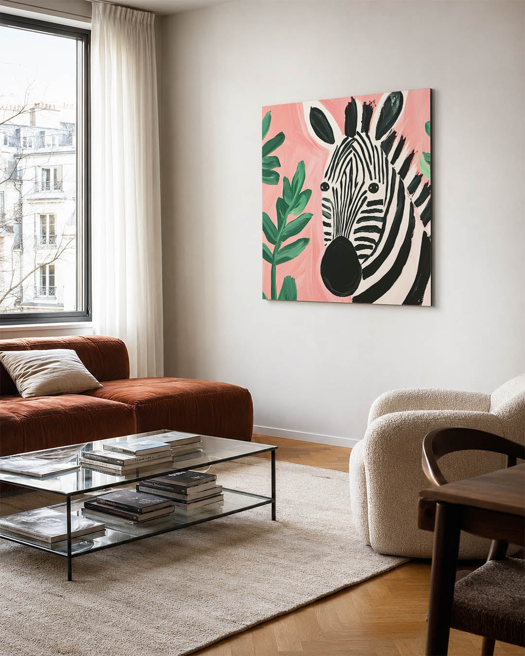 Zebra en bladeren Kunstwerk