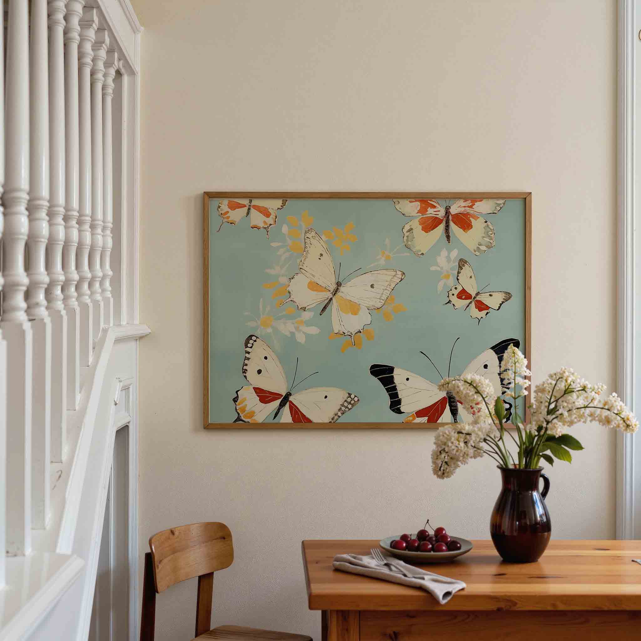 Vlinders op blauwe achtergrond Poster