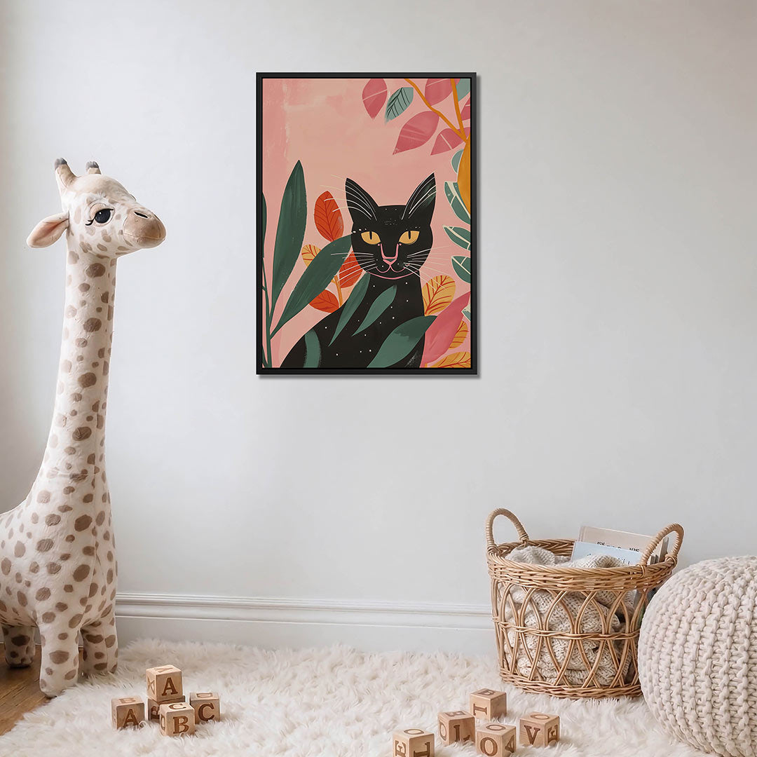 Kleurrijke kat en bladeren Kunstwerk