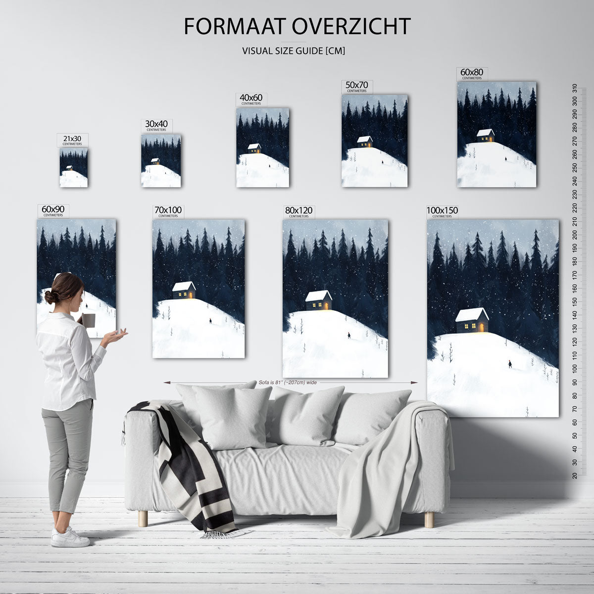 Besneeuwd bos met huis Poster