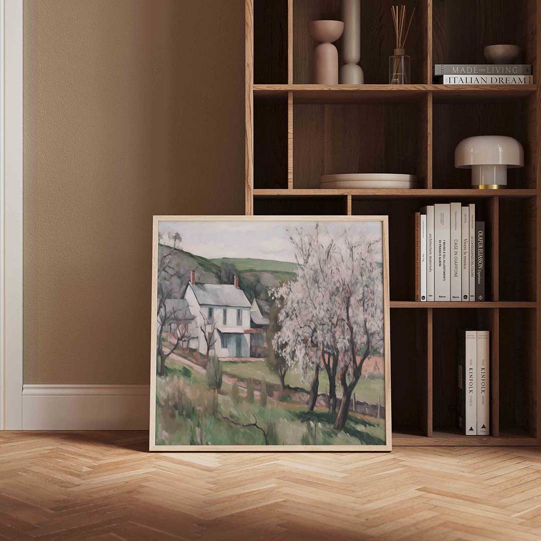 Landelijk huis met bloesem Poster