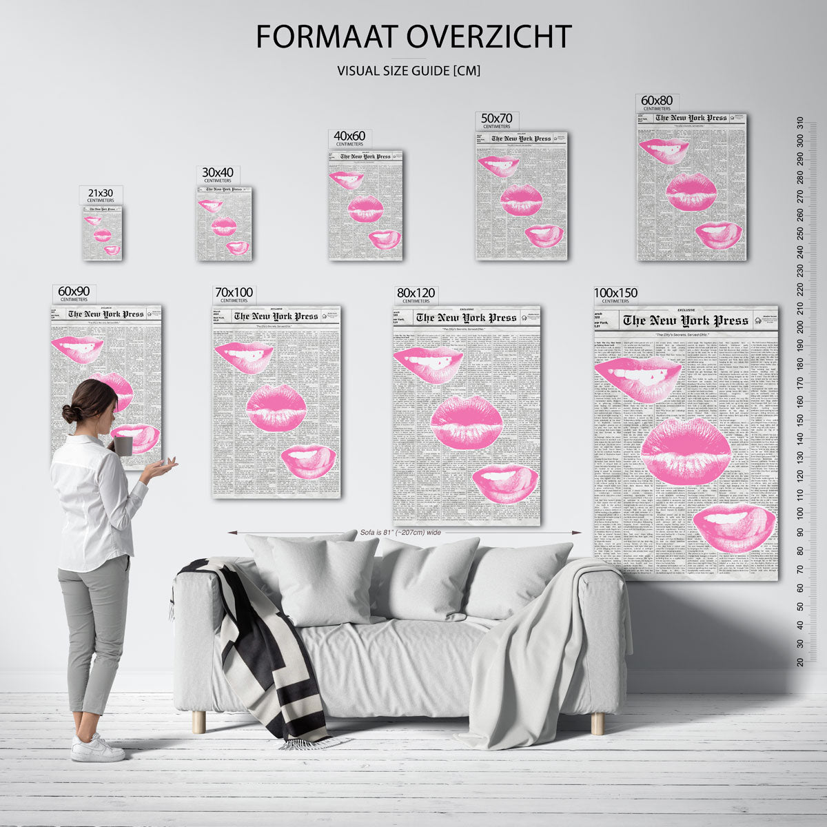 Roze lippen op krantenachtergrond Poster