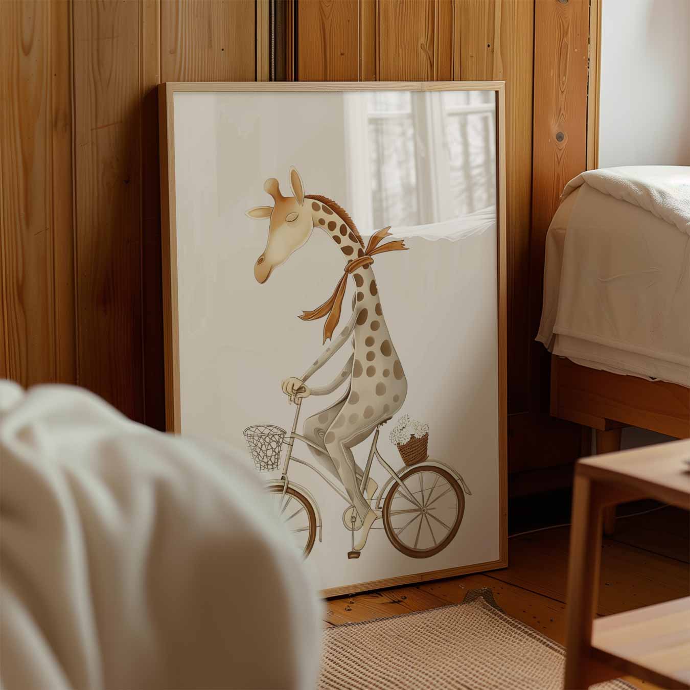 Dromerige Giraffe op Fiets Poster-WallArtistic