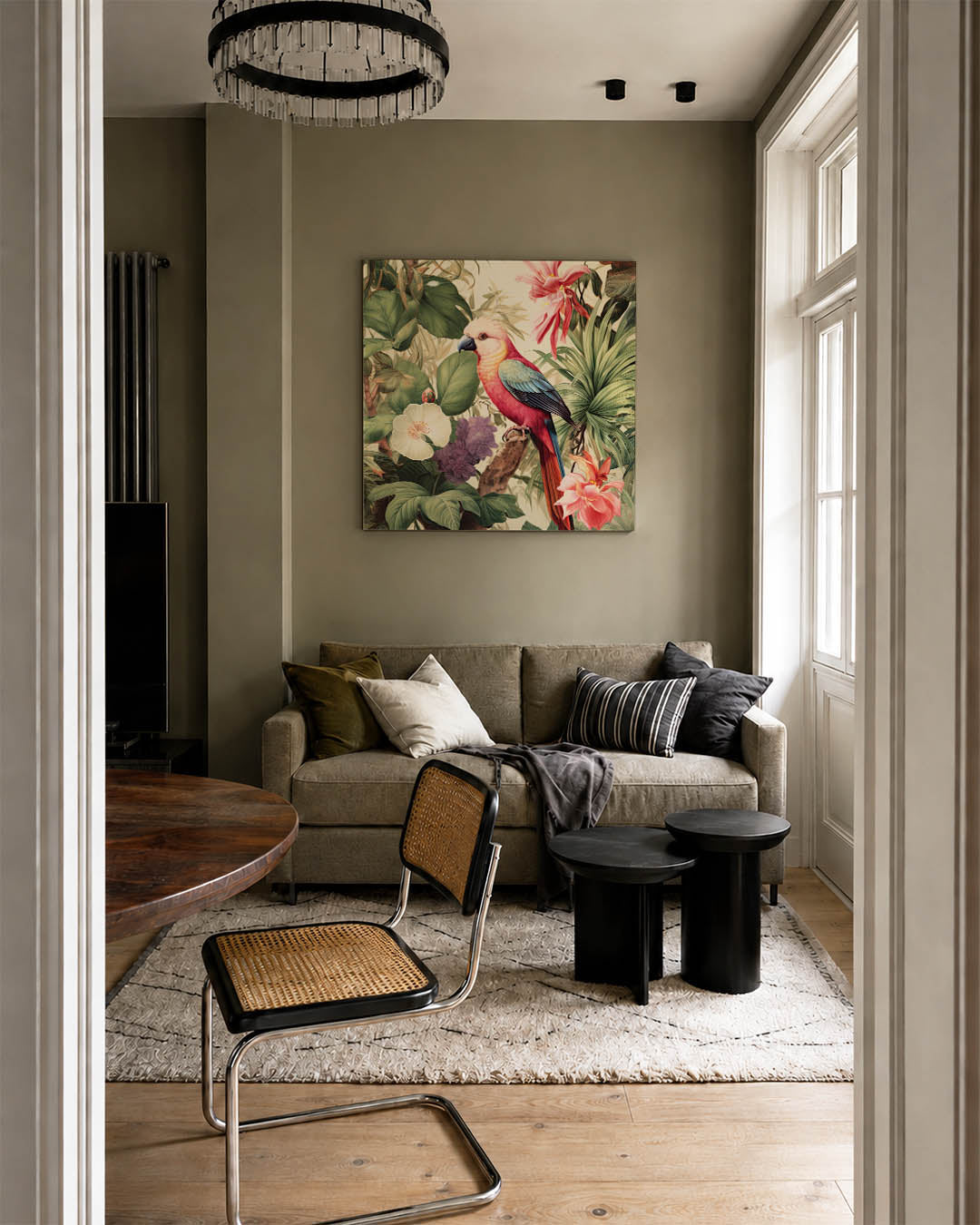 Exotische vogel en bloemen Kunstwerk