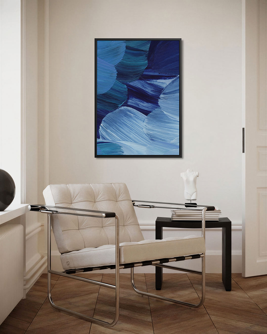 Dynamische blauwe borstels Kunstwerk