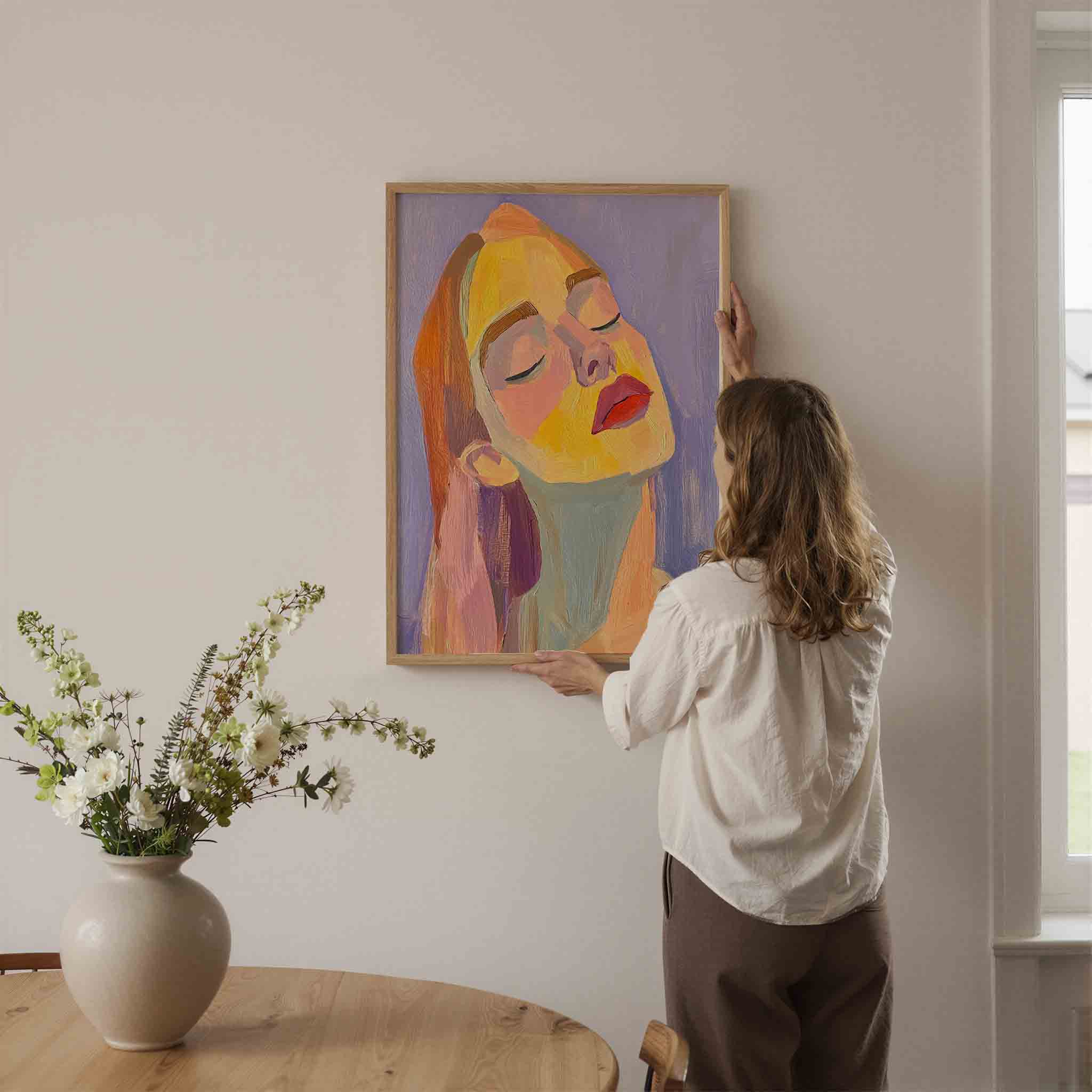 Vrouwelijk gezicht met gesloten ogen Poster