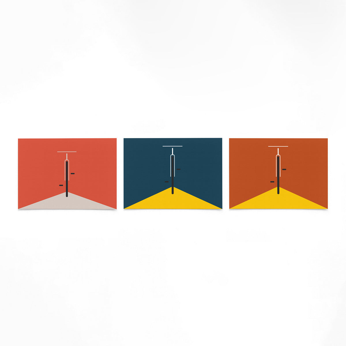 Drie landscape posters met hoeklijn in drie kleuren als vrijstaande productfoto