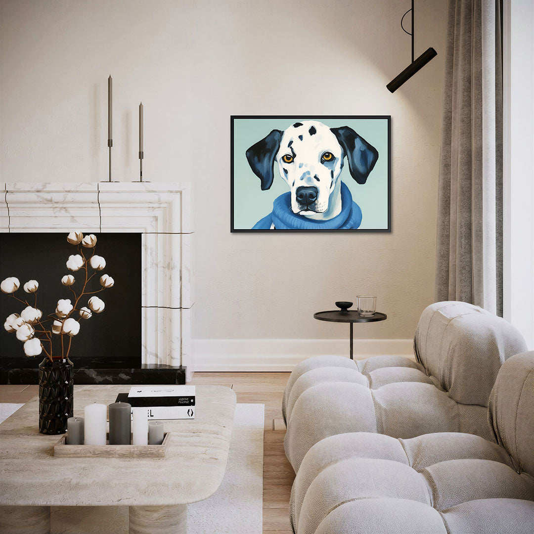 Hond met blauwe sjaal Kunstwerk