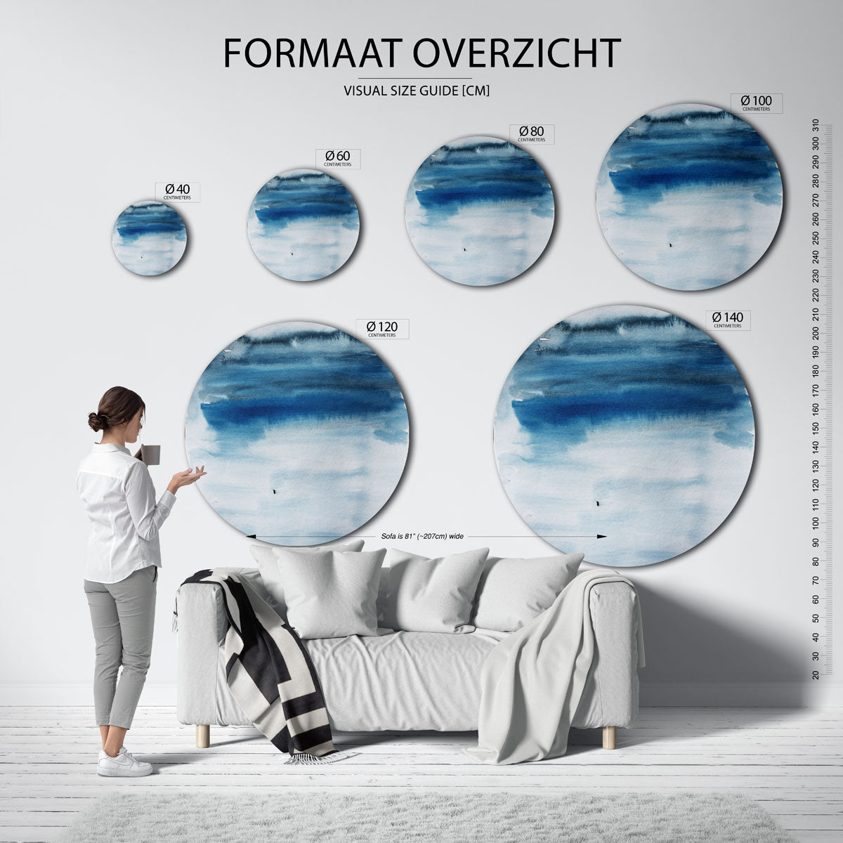 Blauwe aquarel Muurcirkel