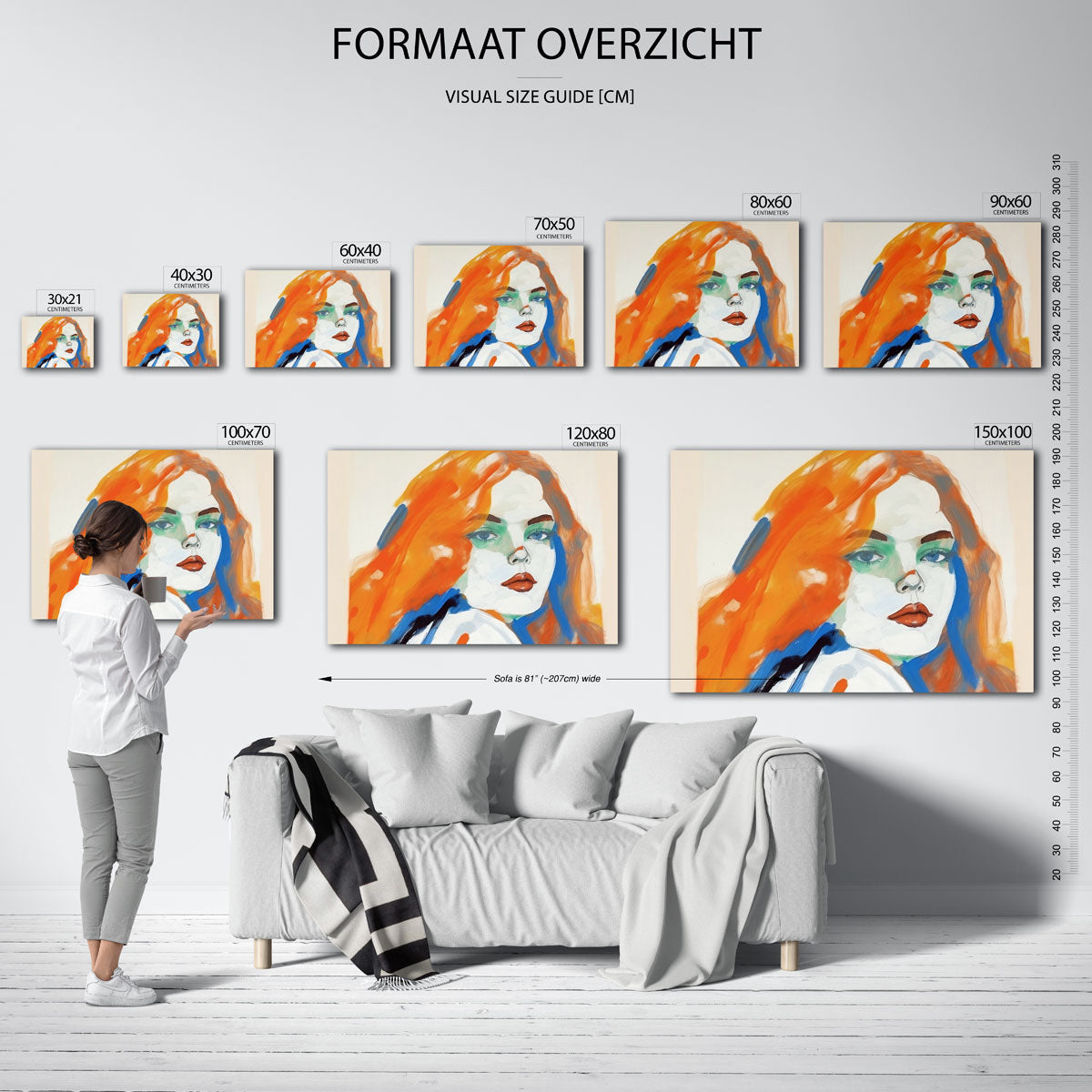 Portret met oranje en blauwe accenten Poster