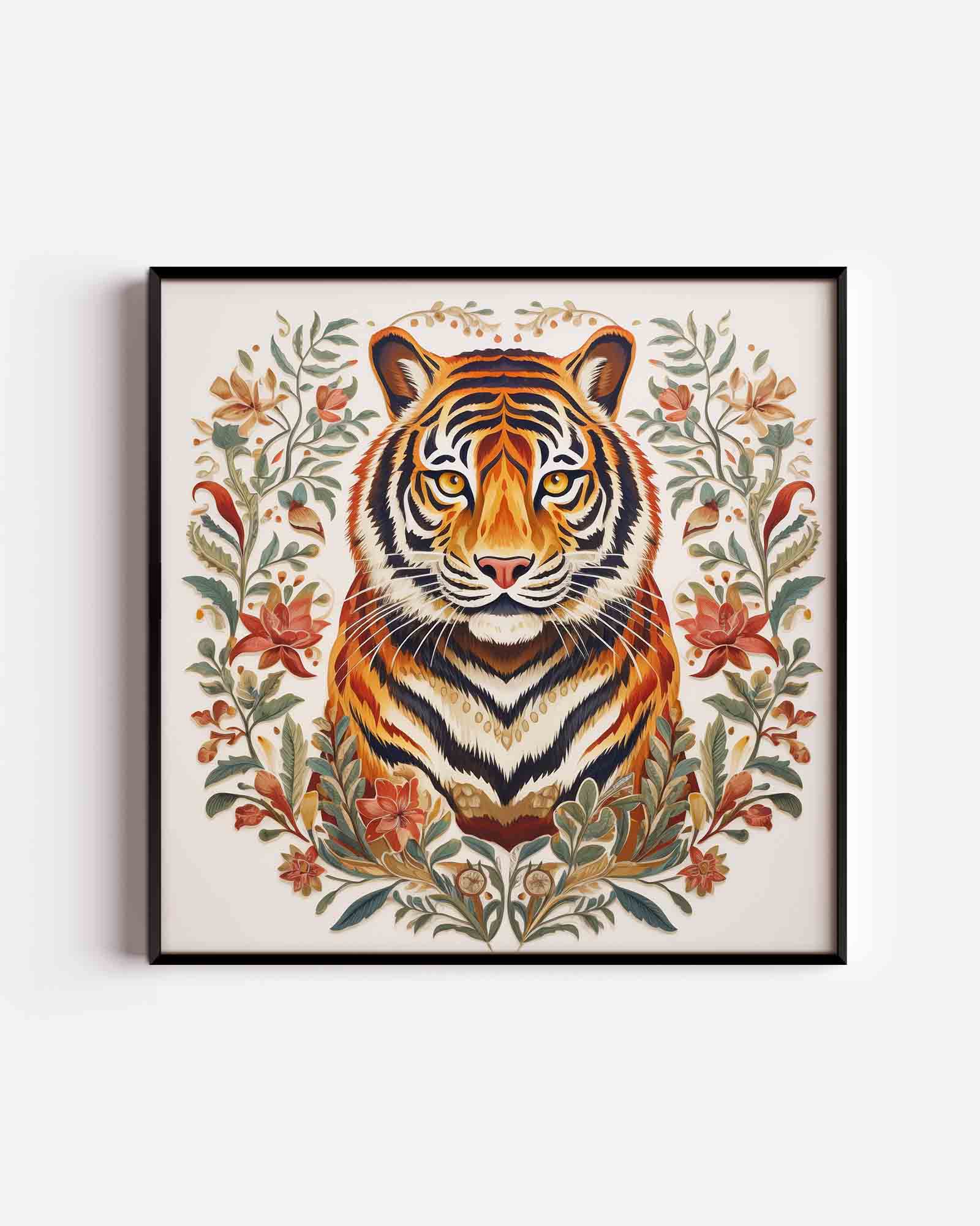 Tijger met bloemen Poster