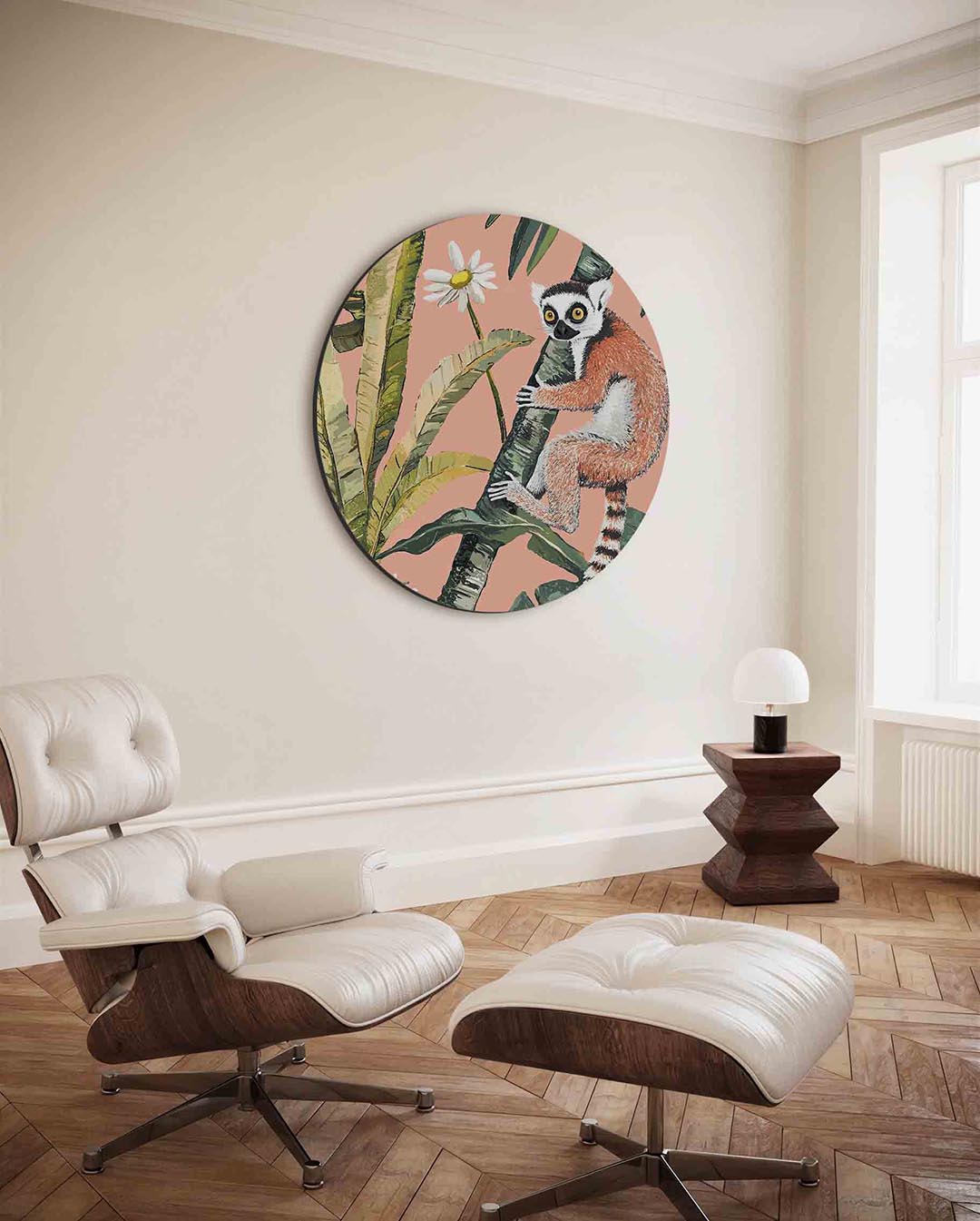 Lemur op palmboom Muurcirkel