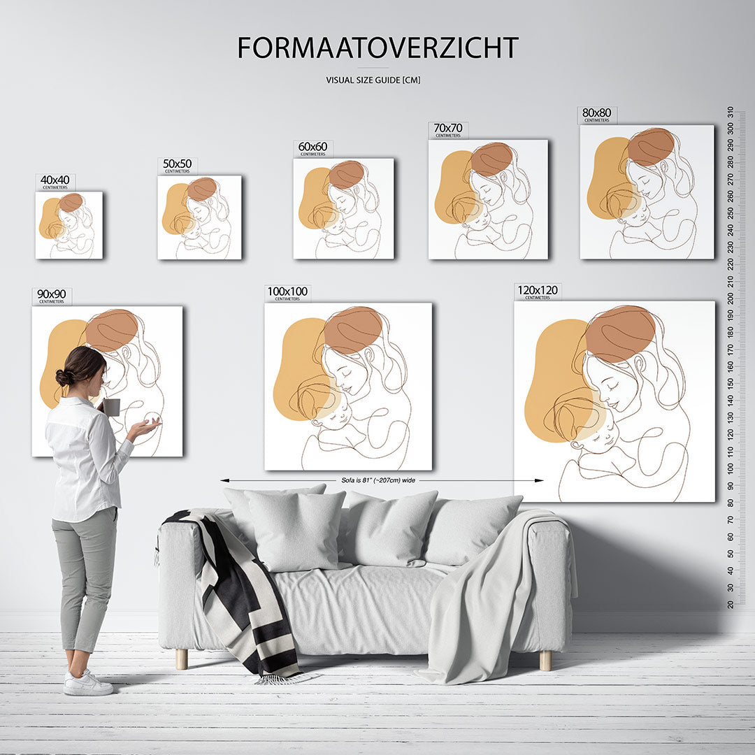 Lijntekening moeder en kind Kunstwerk