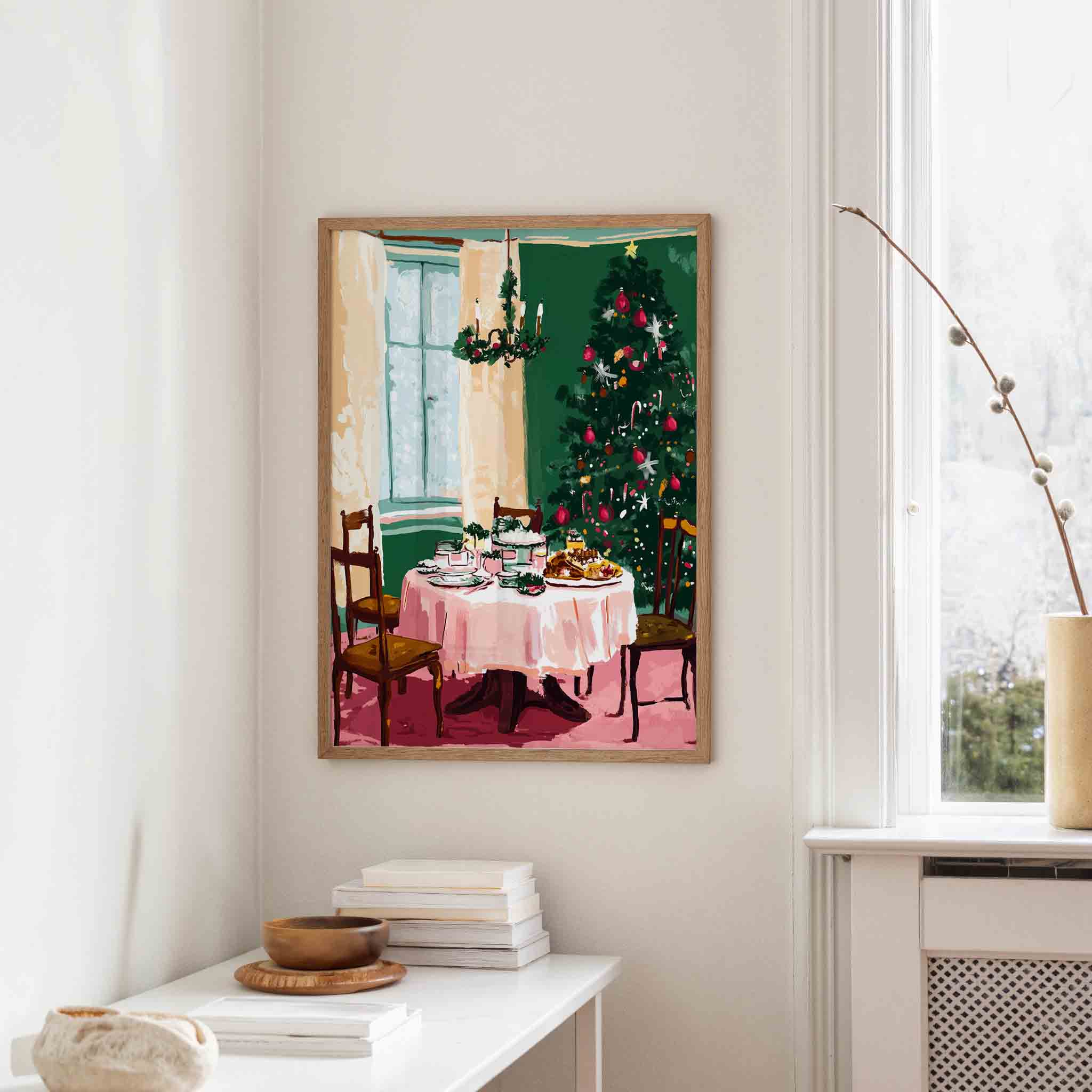 Kersttafel en boom Poster