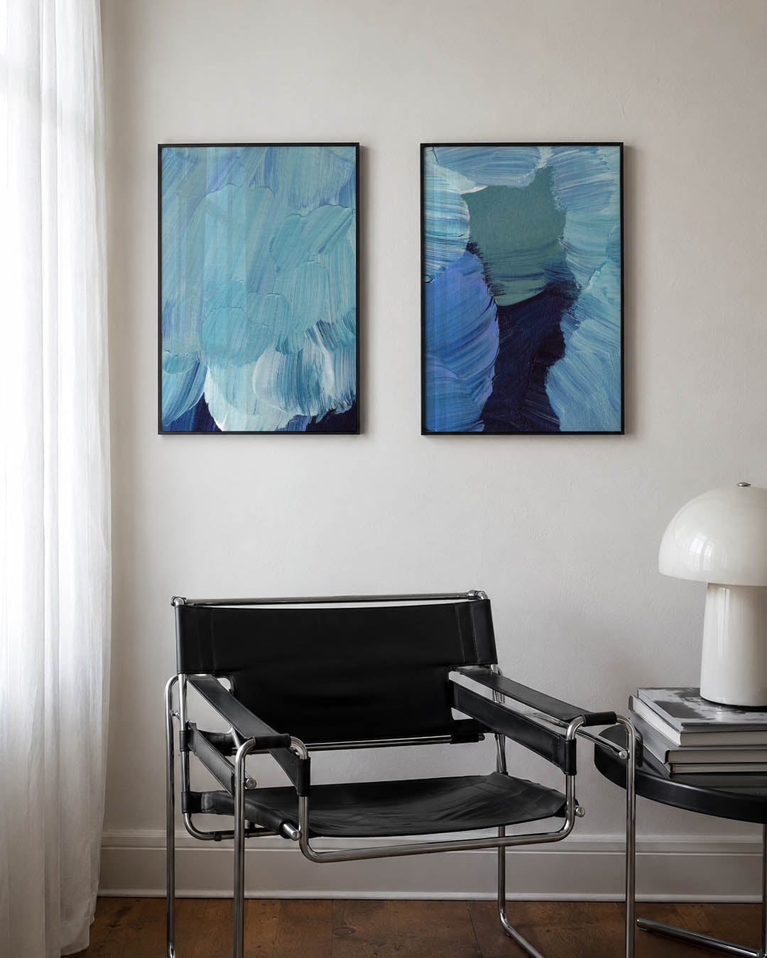 Blauwe penseelstreken Posterset