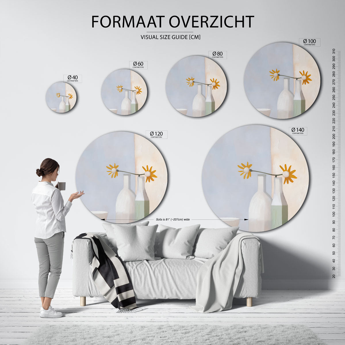 Stilleven met bloemen en flessen Muurcirkel