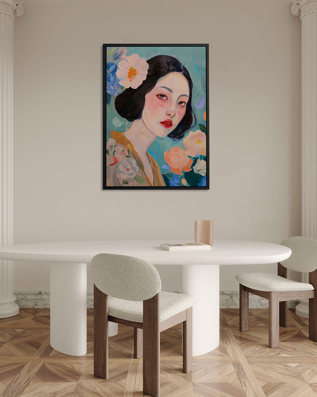 Vrouwelijk portret bloemen Kunstwerk