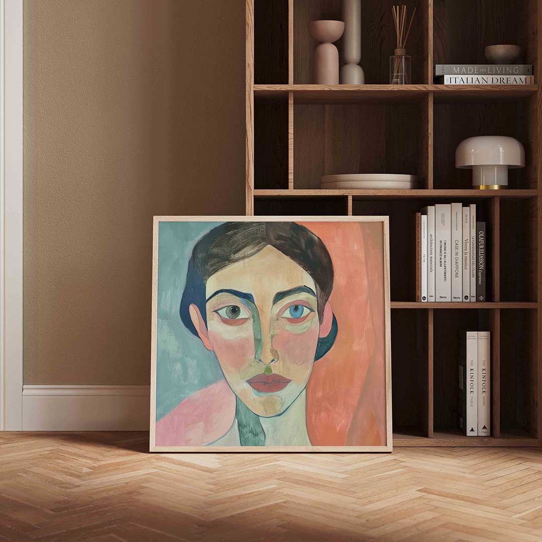 Portret met kleurrijke achtergrond Poster
