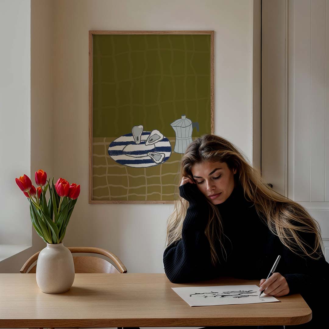 Stijlvolle Cafetière en Oesters Poster-WallArtistic