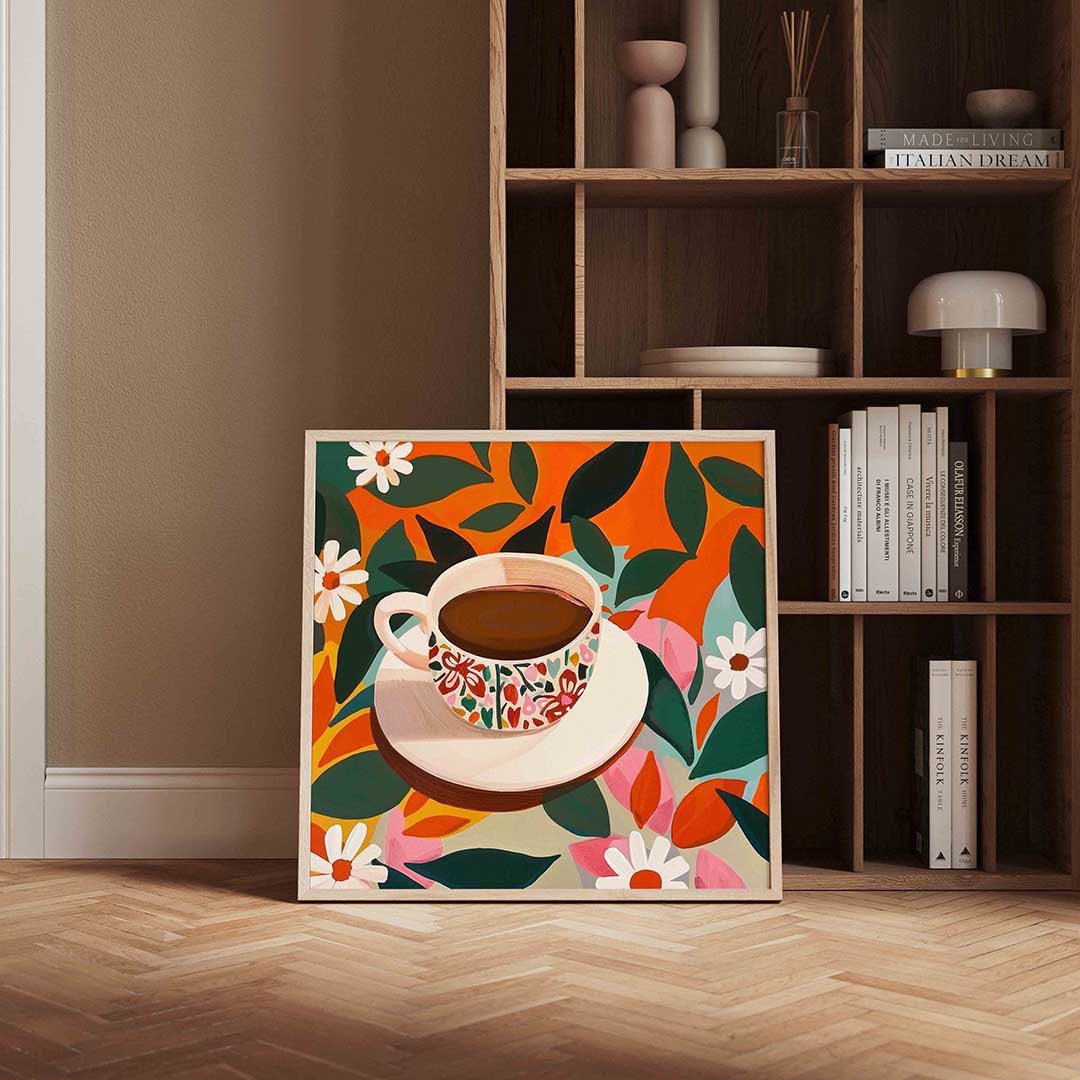 Bloemrijke koffiekop Poster