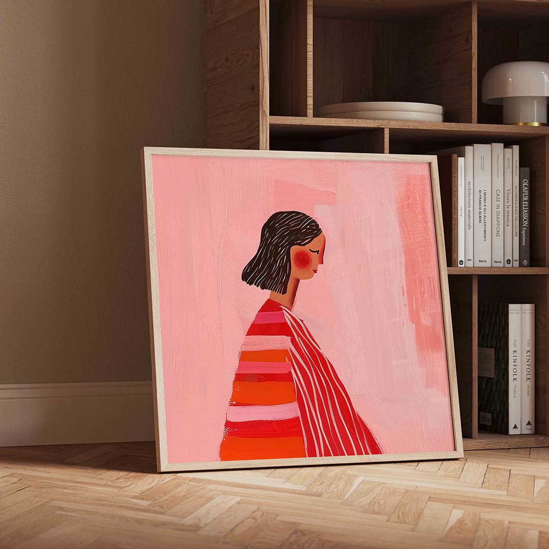 Vrouw met gestreepte kleding Poster