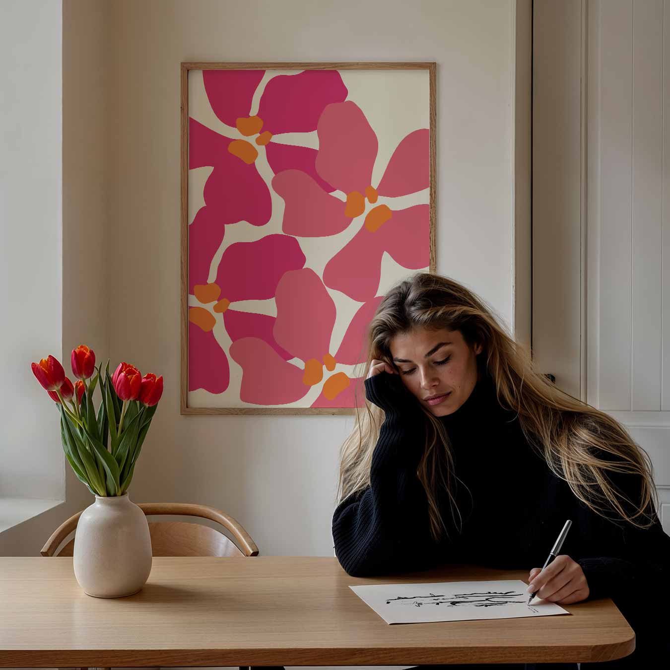 Bloemrijke Roze Droom Poster-WallArtistic