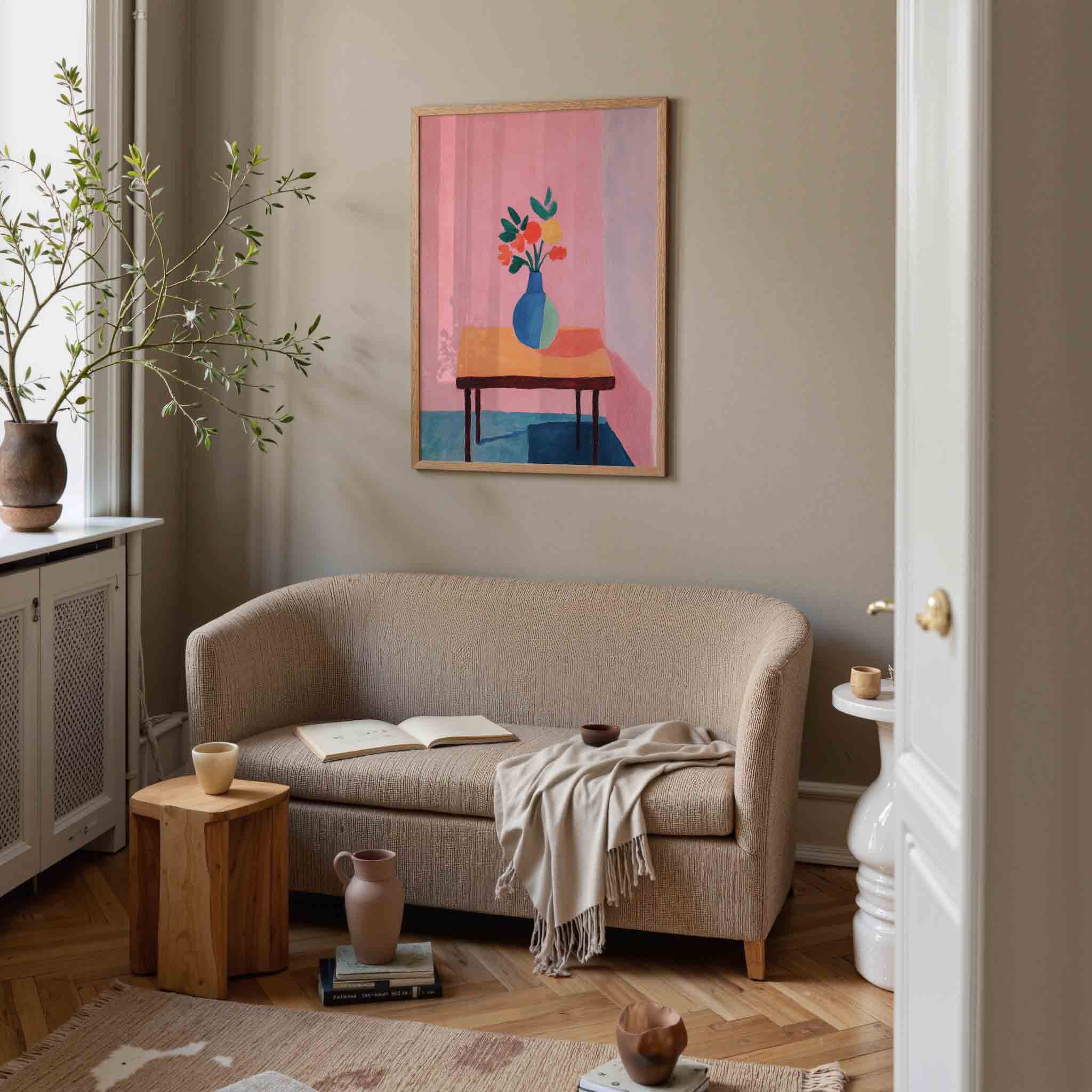 Bloemenvaas op tafel Poster