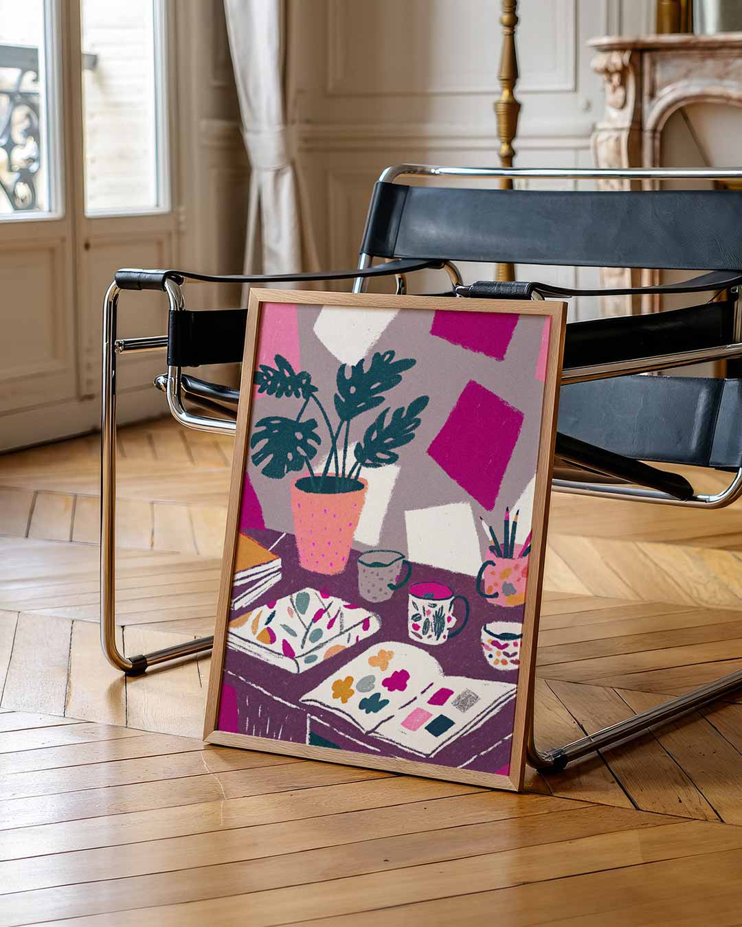 Creatieve Werkplek met Kleuren en Patronen Poster-WallArtistic