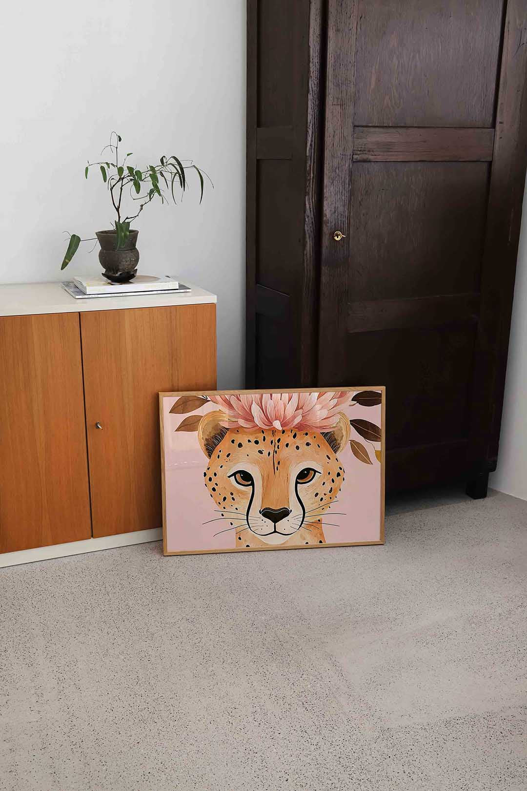 Luipaard met bloemen Poster