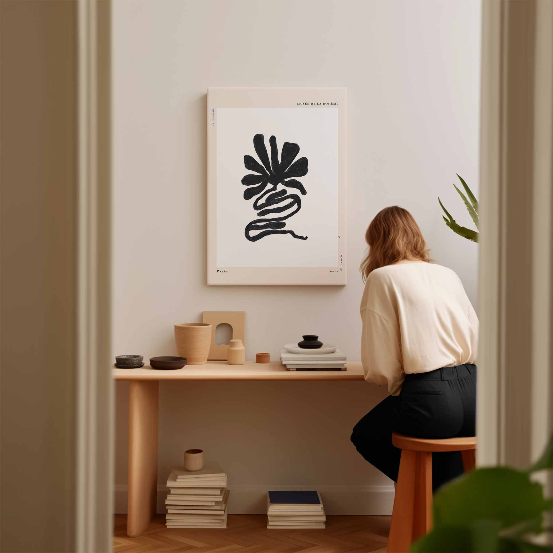 Organische Zwart-Wit Bloem Kunstwerk-canvas-dibond-plexiglas-wanddecoratie-WallArtistic
