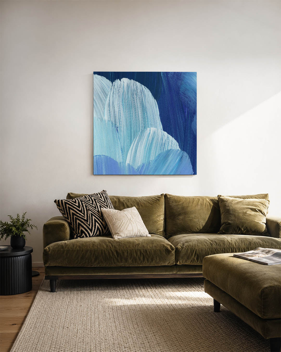 Golvende blauwe penselen Kunstwerk