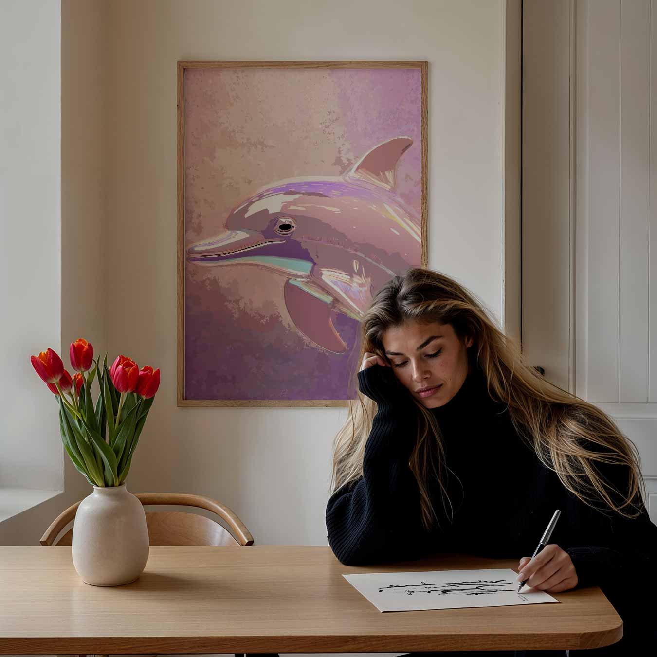 Pastelkleurige Dolfijn Kunstposter-WallArtistic