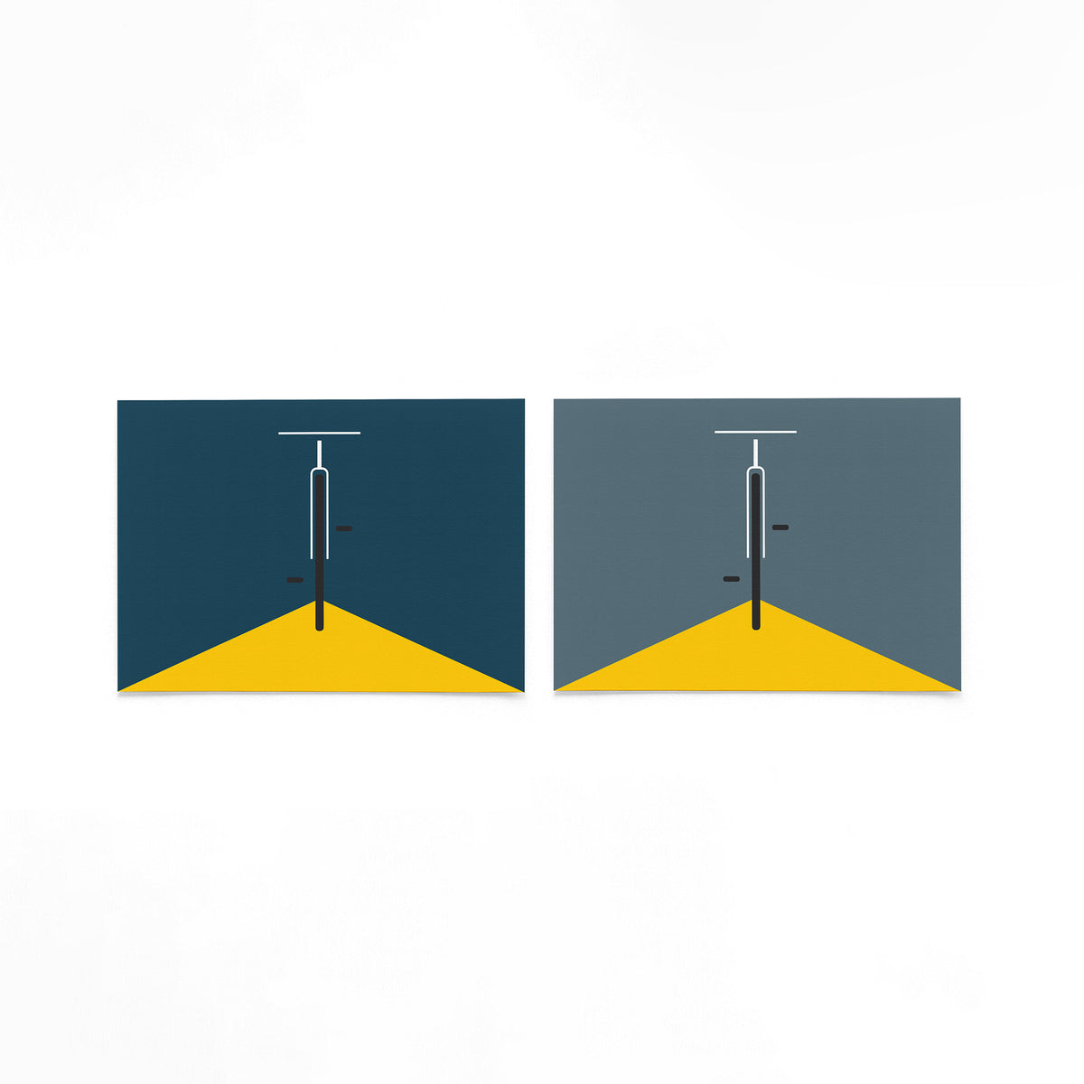 Twee landscape posters met gele vloer donkere lijn als vrijstaande productfoto