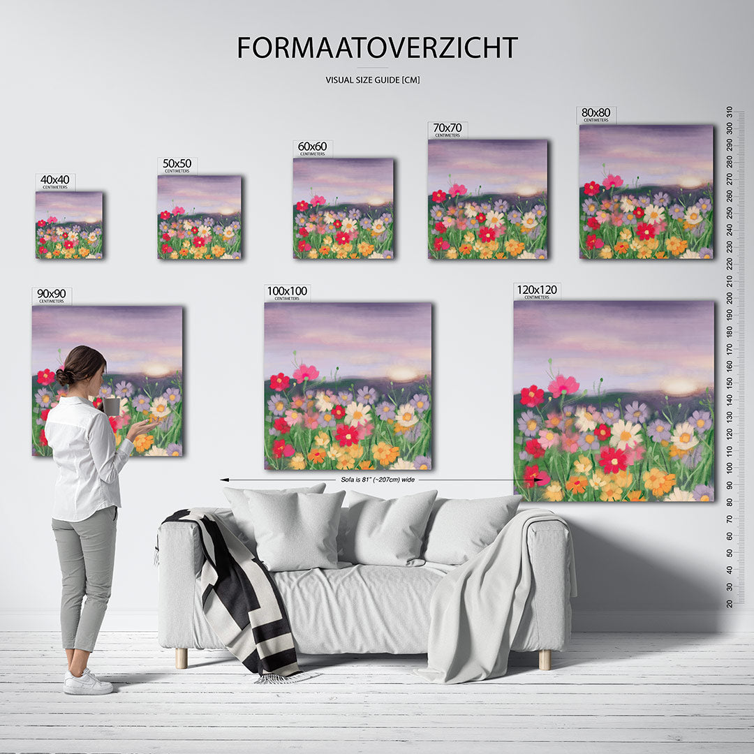 Bloemenveld bij zonsondergang Kunstwerk
