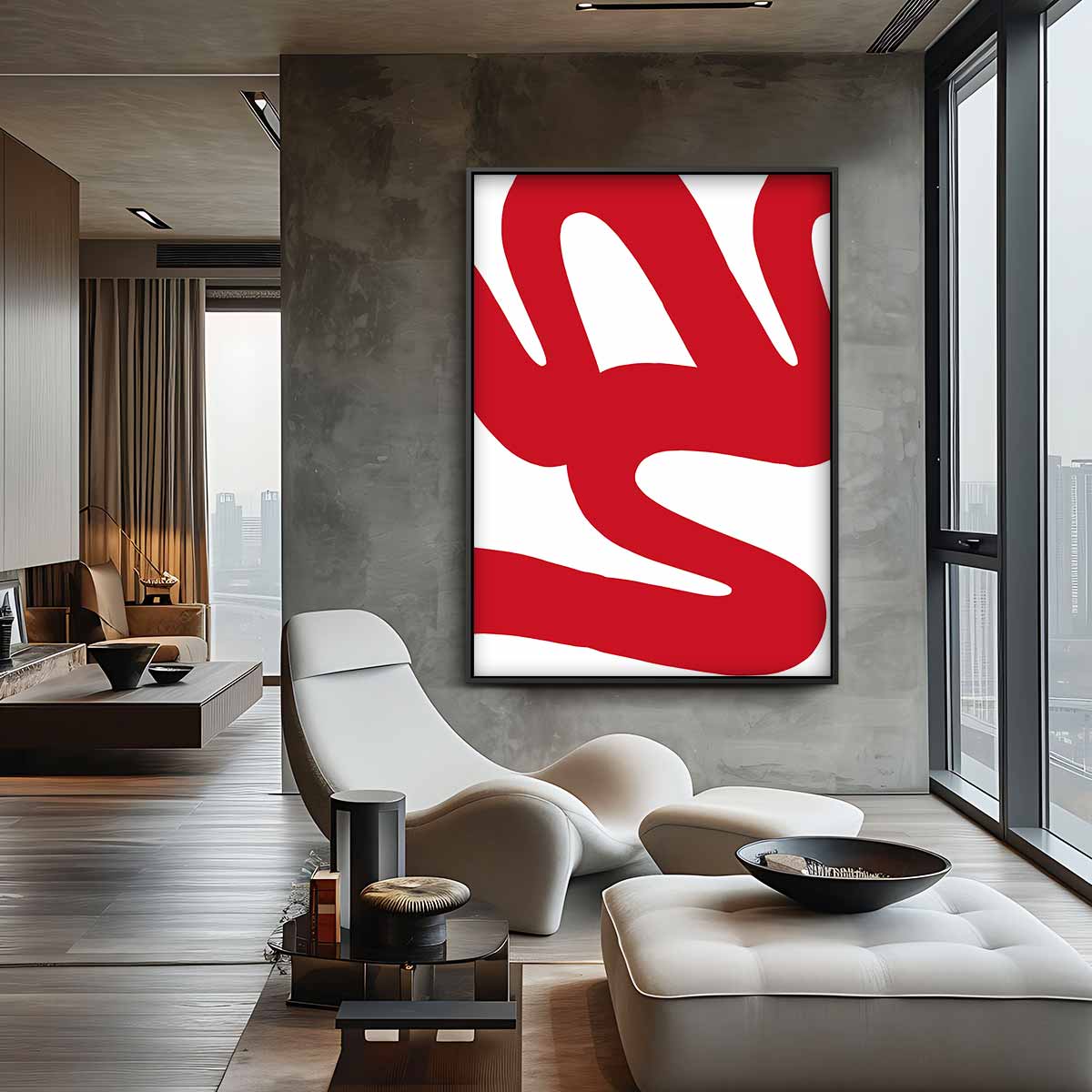 Golvende Rode Lijnen Kunstwerk-canvas-dibond-plexiglas-wanddecoratie-WallArtistic