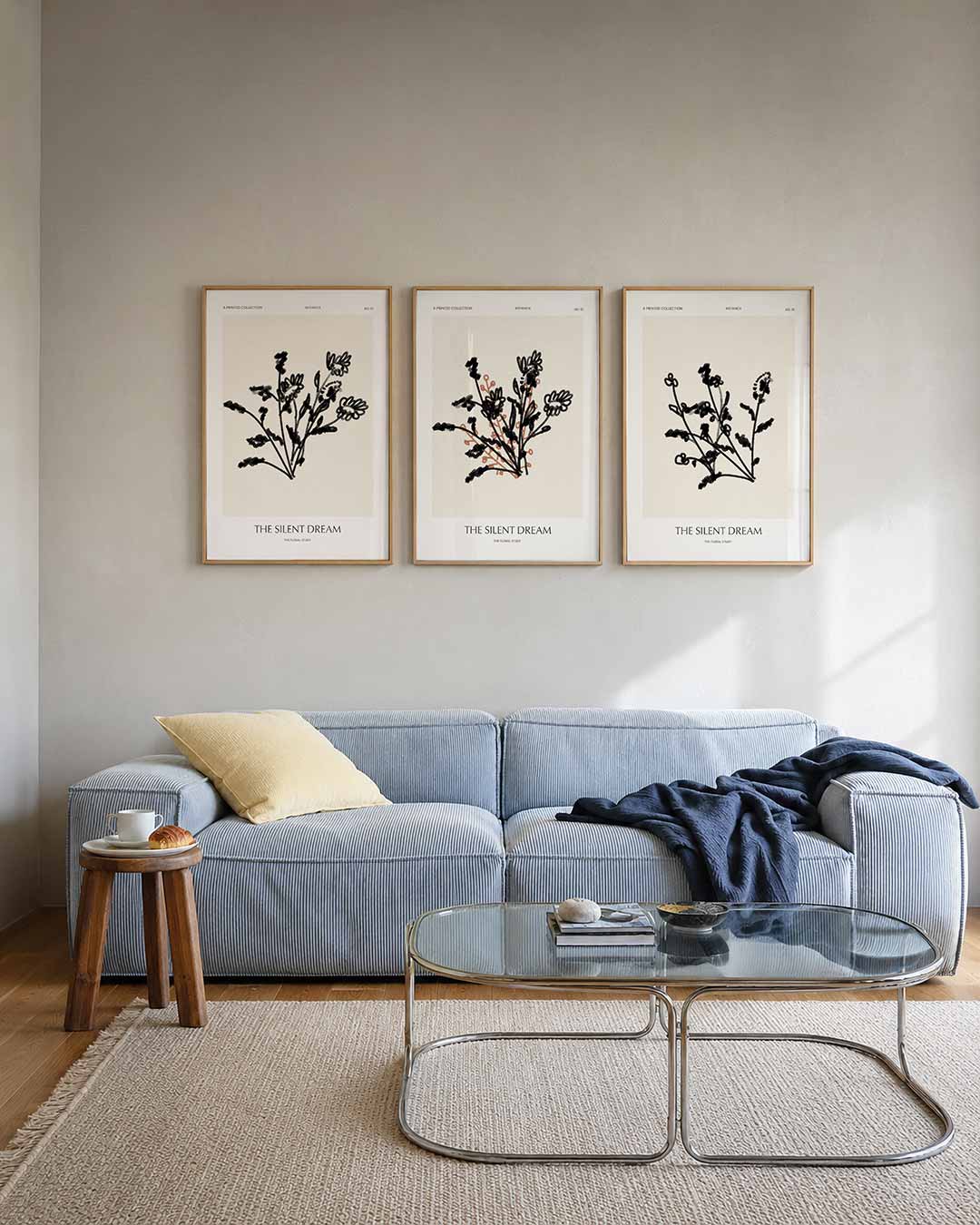 Zwart wit bloemlijnen Posterset