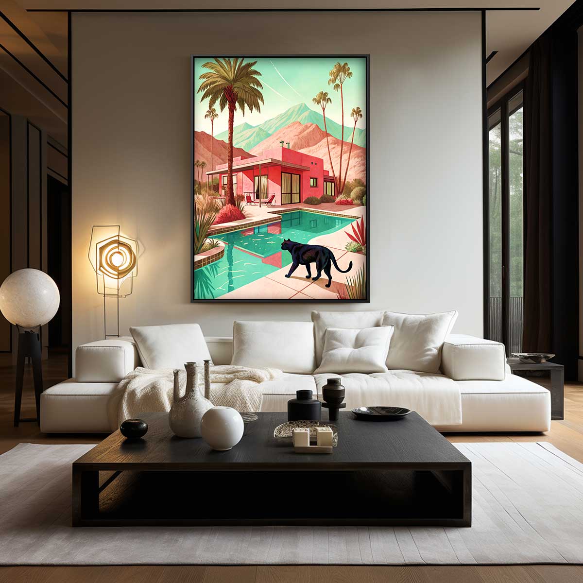 Modern Dream House with Black Cat Artwork