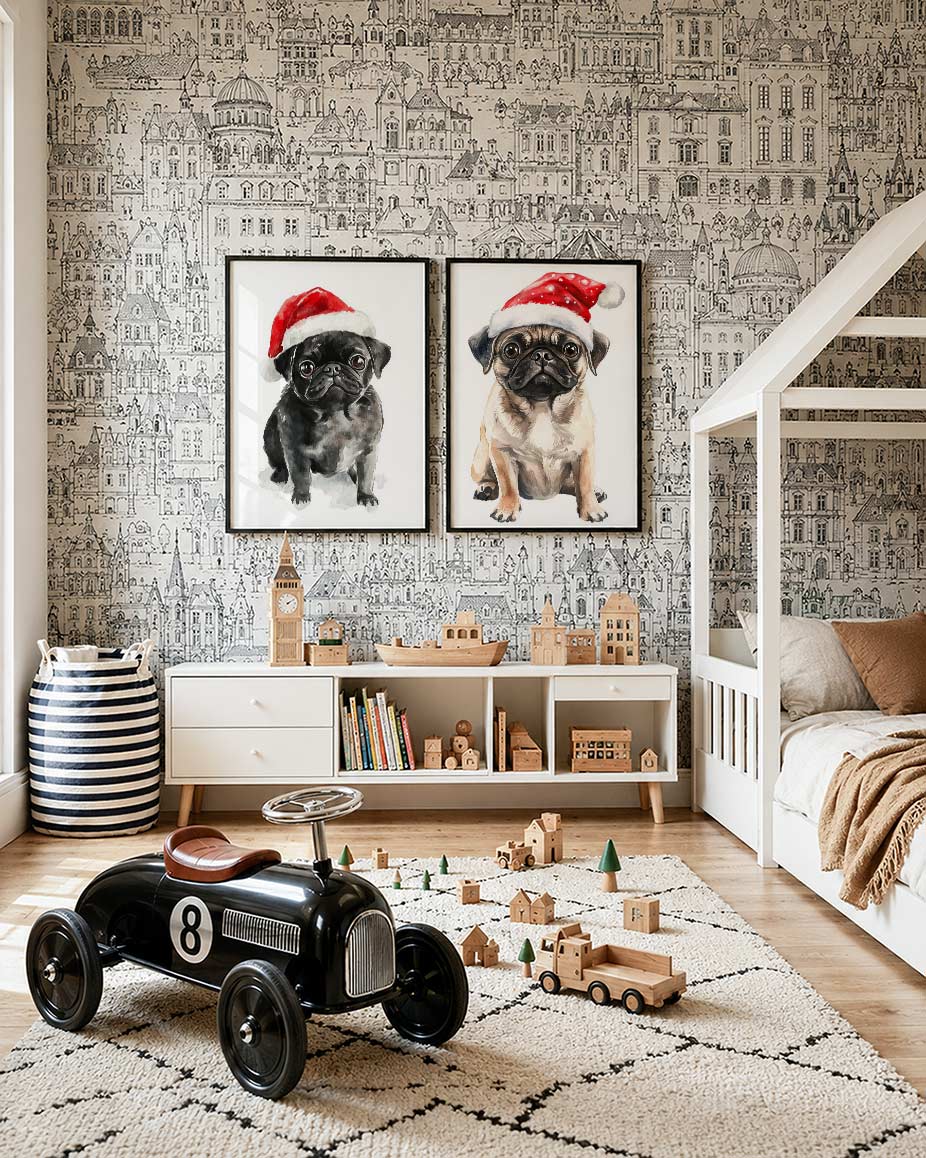 Kleurrijke kerstpug Posterset