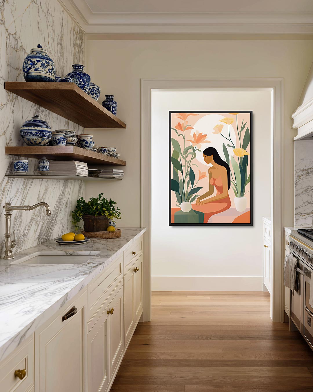Vrouw met bloemen Kunstwerk