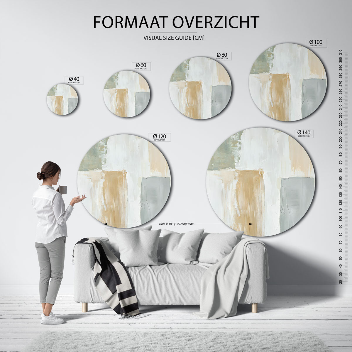 Abstracte beige en grijze Muurcirkel