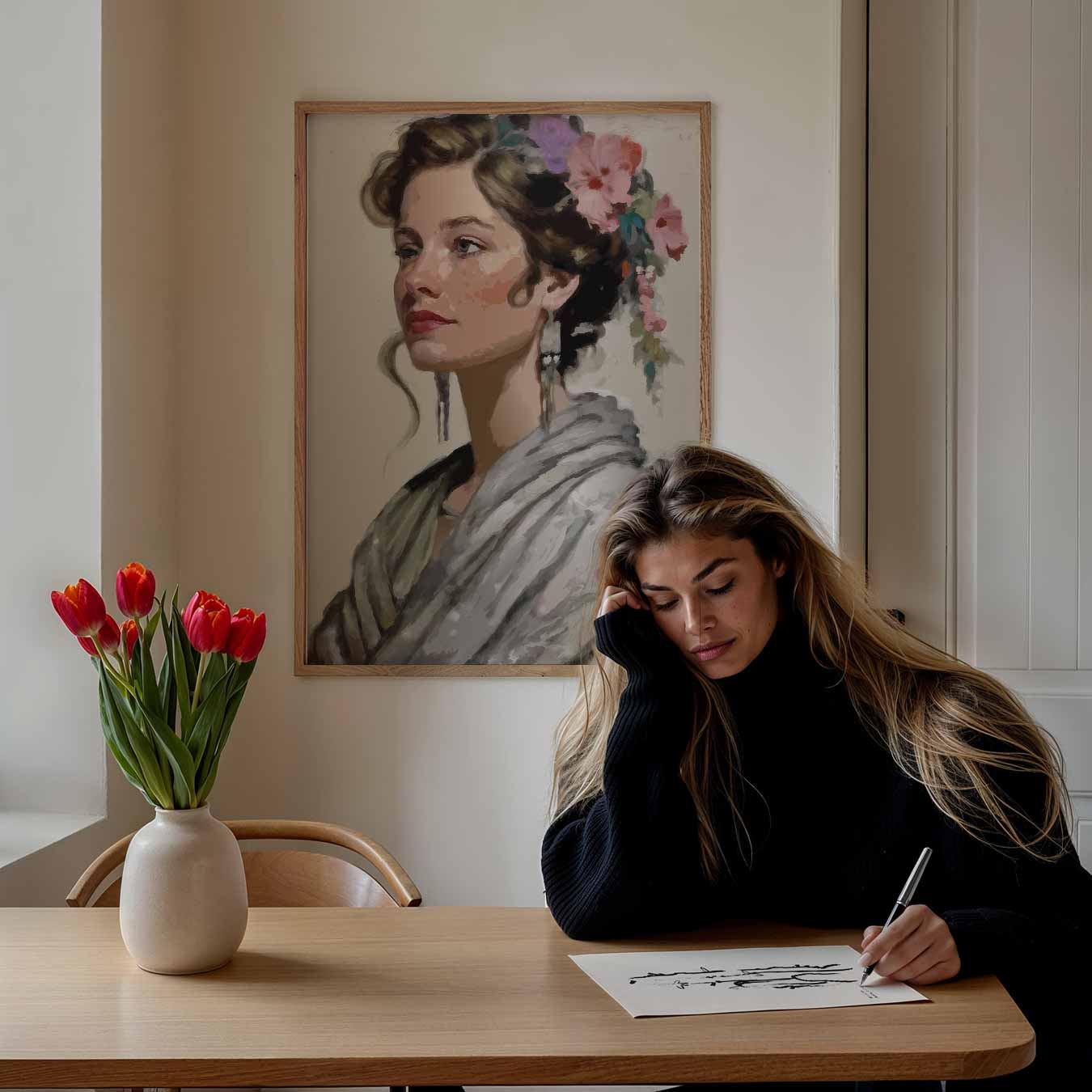 Vrouwelijke Elegantie In Bloemenpracht Poster-WallArtistic