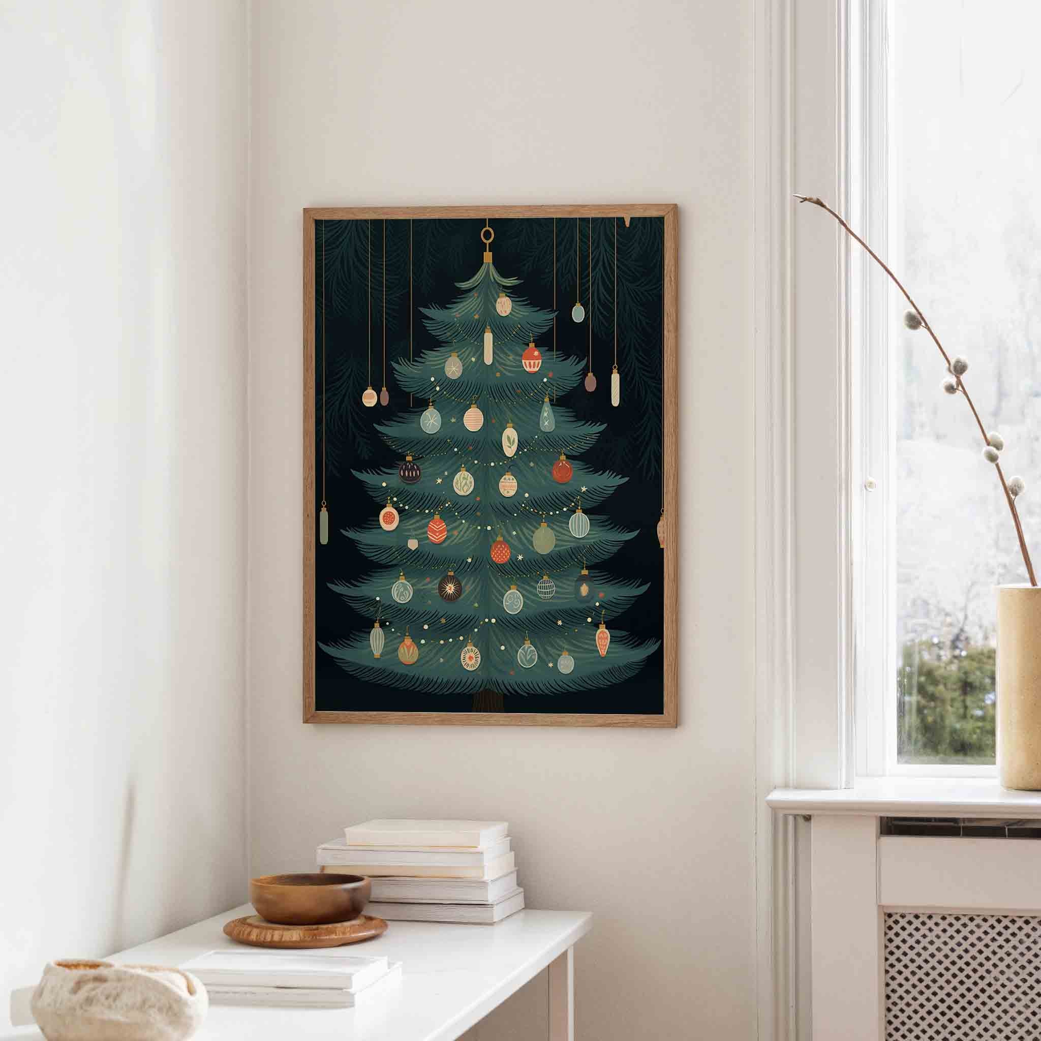 Kerstboom met ornamenten Poster