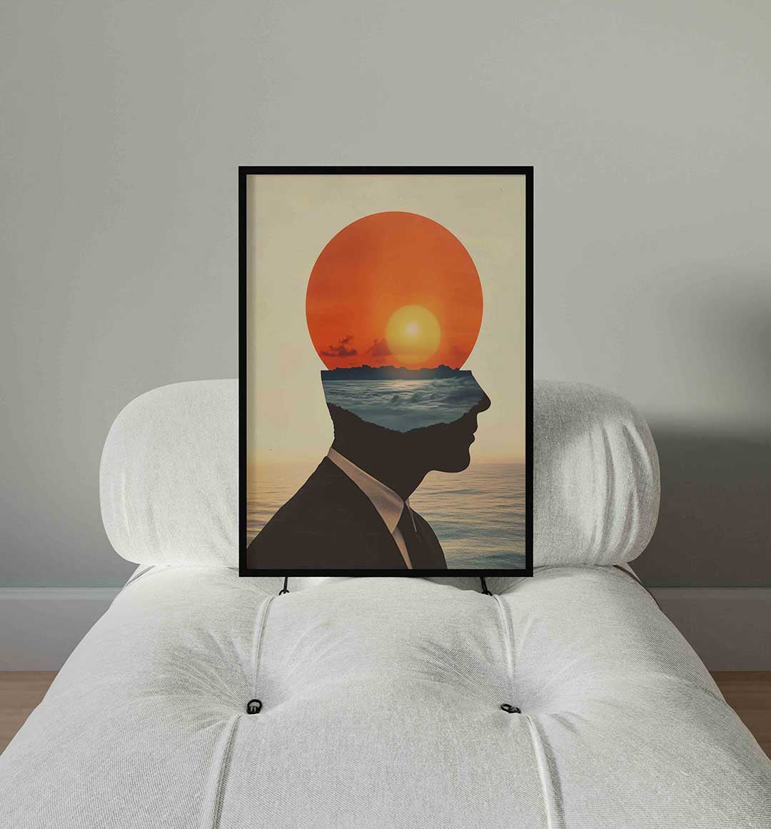 Silhouet met zonsondergang Poster