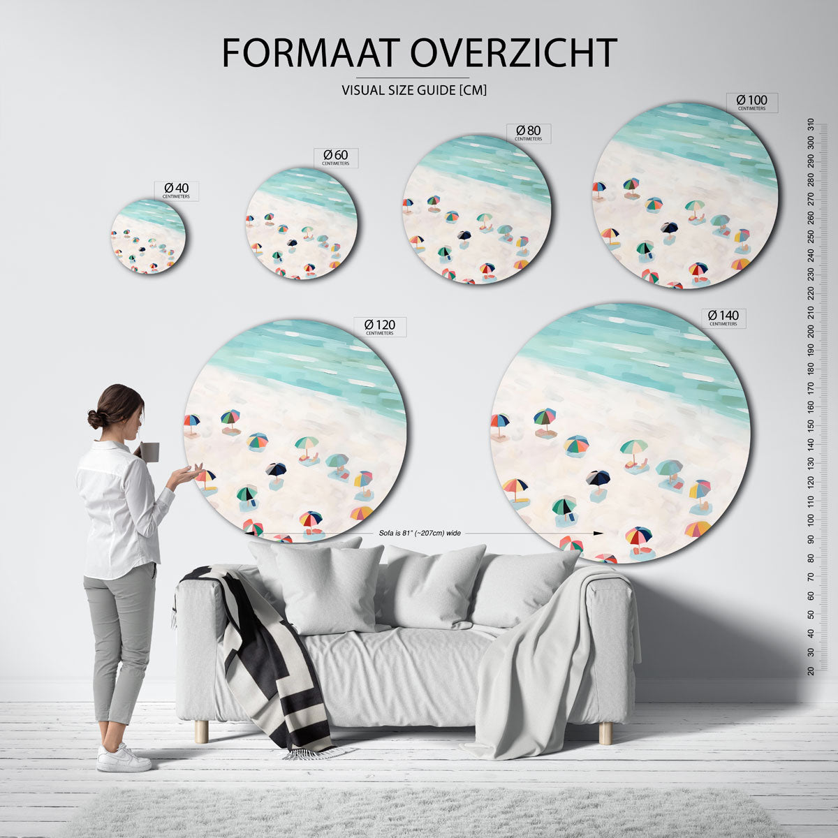 Strand met parasols Muurcirkel