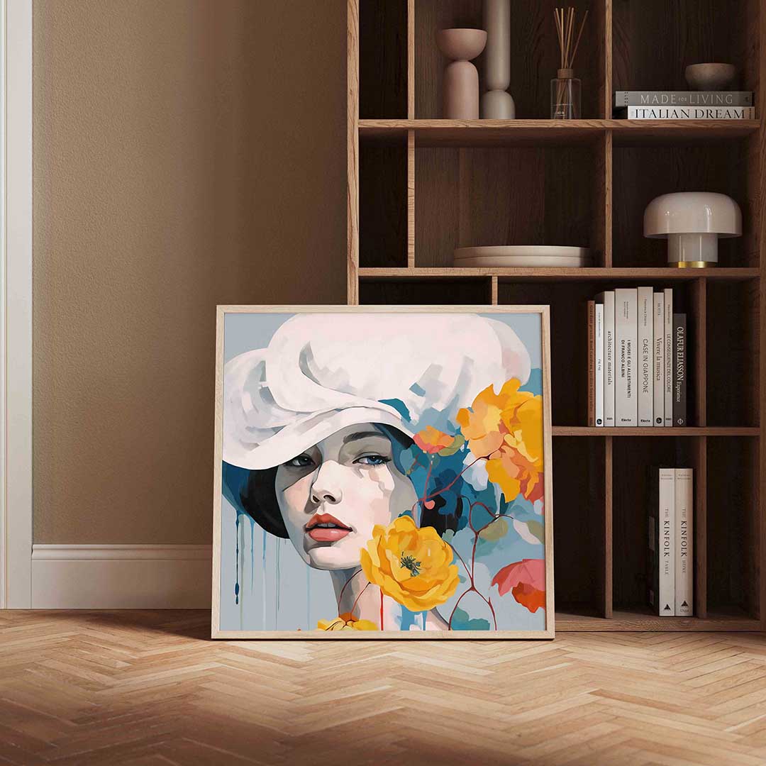 Vrouw met hoed en bloemen Poster
